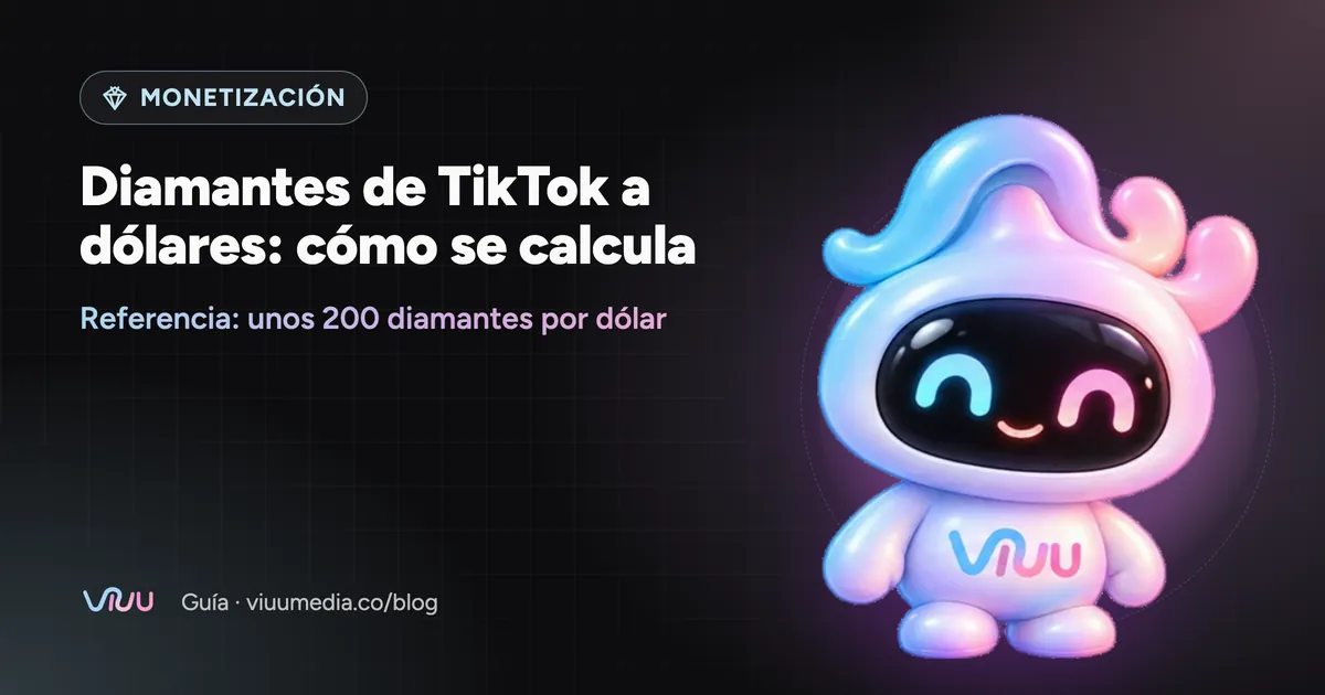 Ficha visual: equivalencia orientativa de diamantes de TikTok a dólares